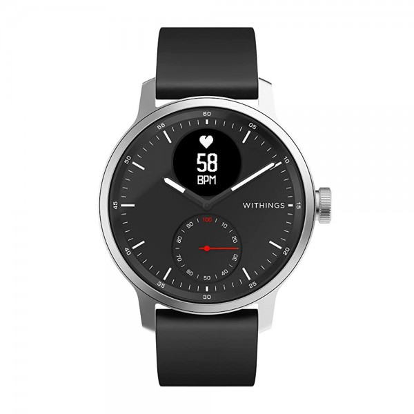 Withings 스캔워치 42mm 블랙 하이브리드 스마트 워치 액티비티 트래커 GPS 연결 심박수 모니터 수면 모니터 스마트 알림 방수 기능 30일 배터리 수명 Android 및 iOS 호환